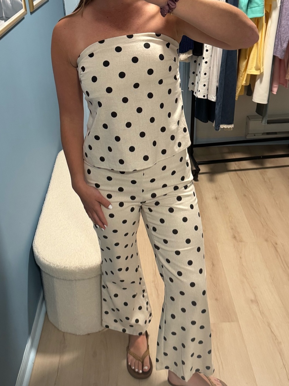 Le Lis Cream Strapless Polka Dot Wide-Leg Jumpsuit